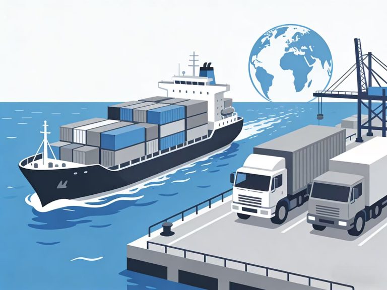 Global supply chain from China: factory production, shipping containers, and international logistics